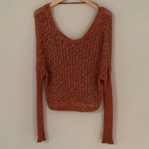Free People Slouchy Open Knit Scoop Neck Sweater Size Small Rust Burnt Orange